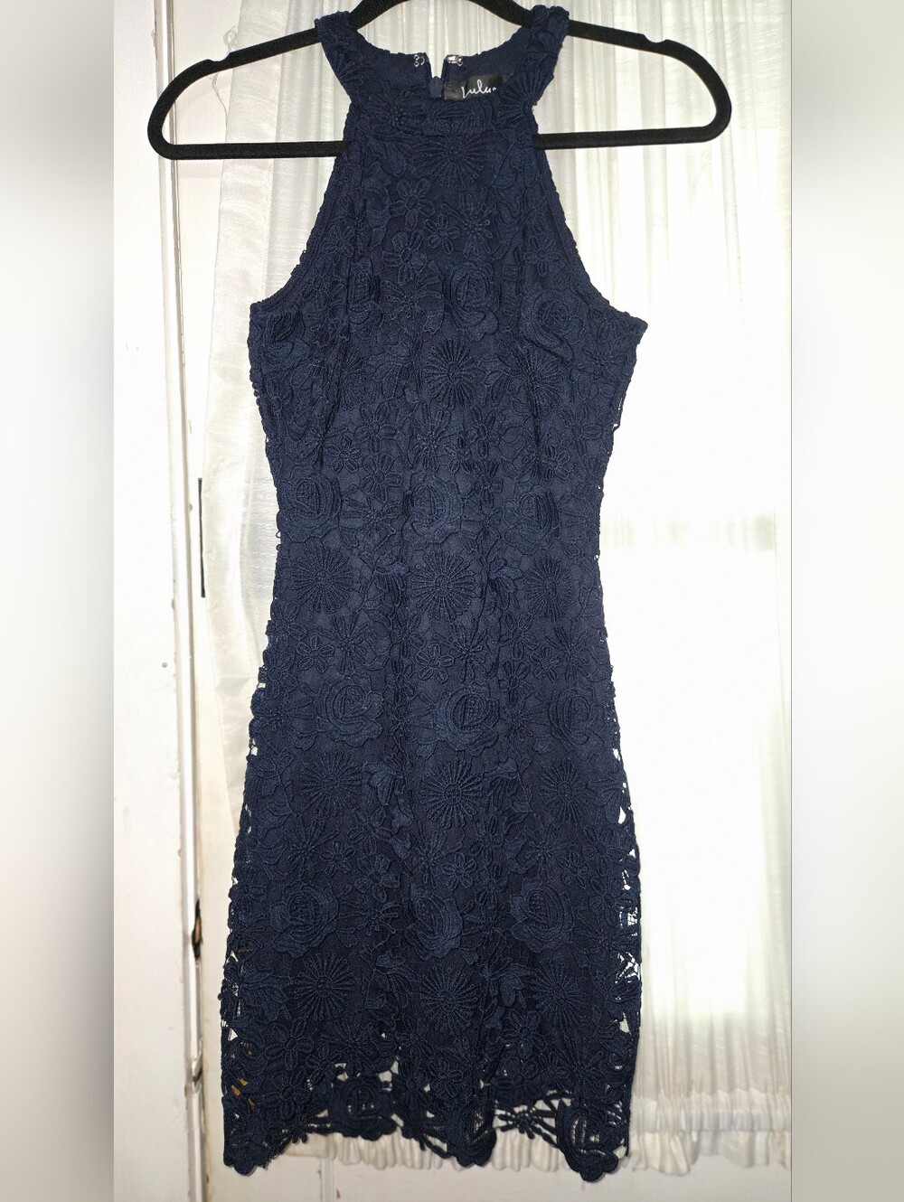 Navy Lace Halter Sheath Dress